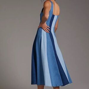 NWT Anthropologie Farm Rio Colorblocked Denim Midi Dress size Large